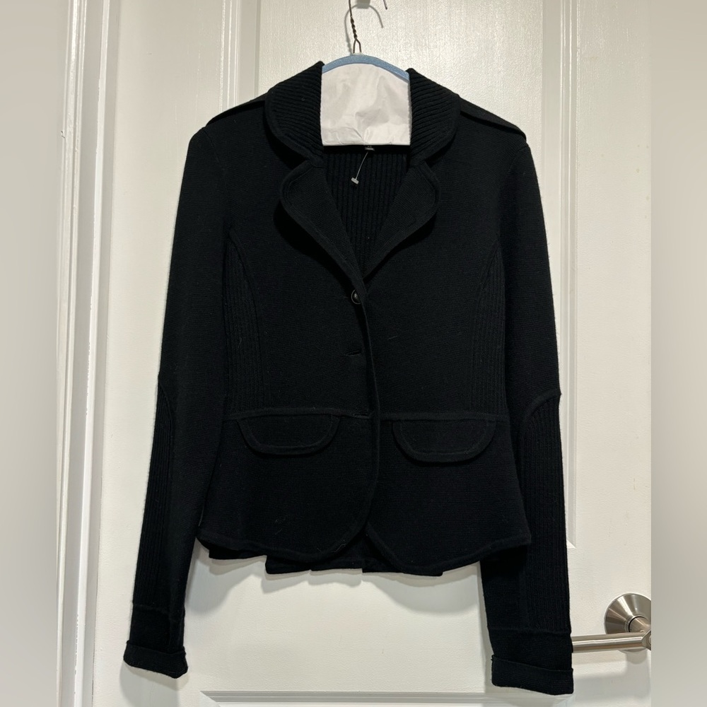 Antonio Melani wool blend knit cardigan XS black peplum pleated fitted button up